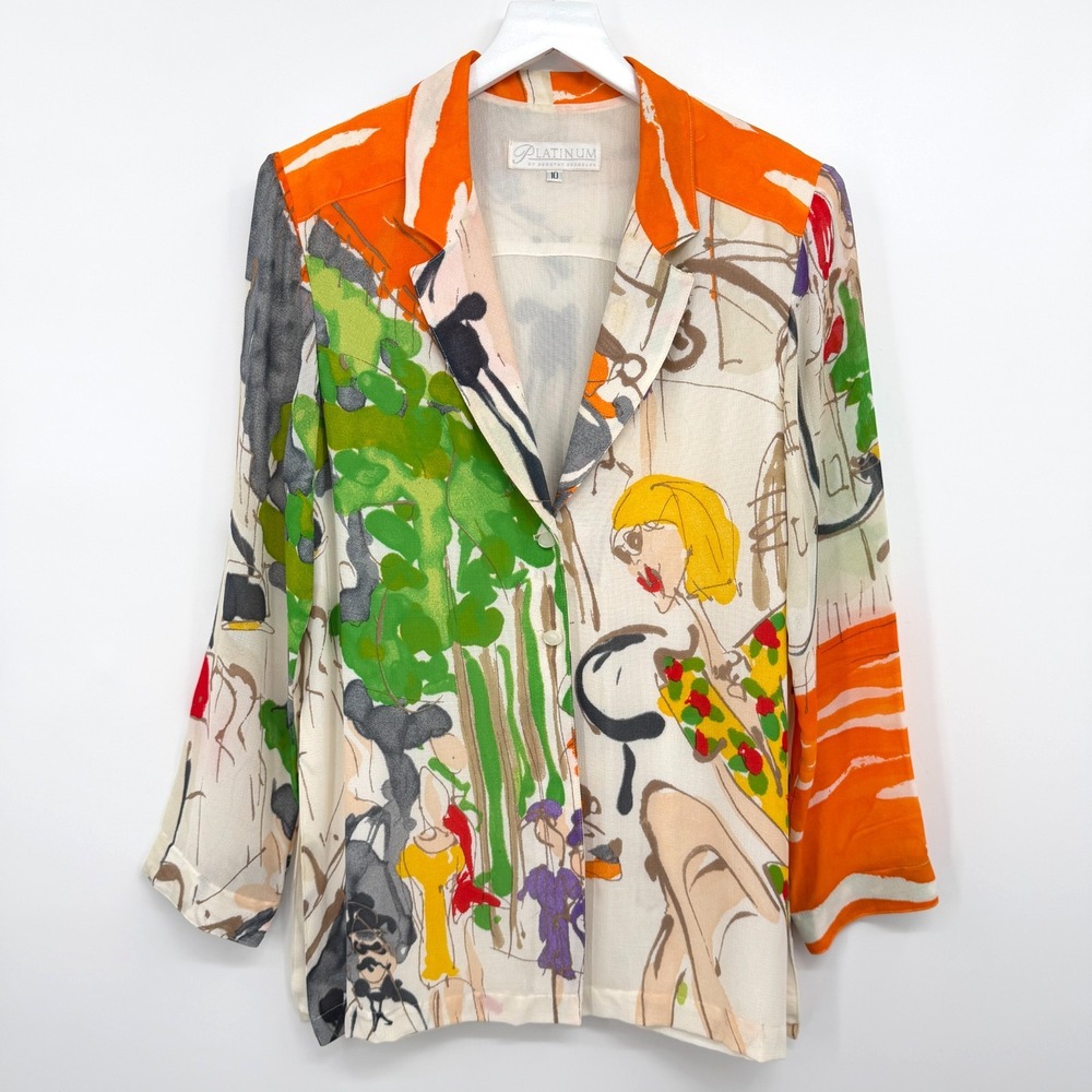 Vintage Platinum Dorothy Schoelen Blazer Top Size 10 Gallery Girl Wearable Art M